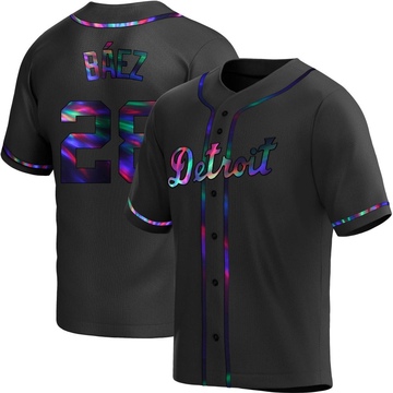 Javier Baez Men's Replica Detroit Tigers Black Holographic Alternate Jersey